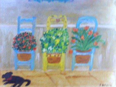 Painting titled "droles de chaises" by Soisic, Original Artwork, Oil