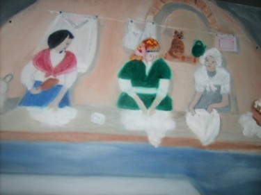 Painting titled "le lavoir de ramatu…" by Soisic, Original Artwork, Oil