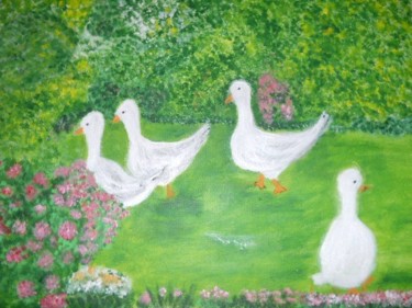 Peinture intitulée "promenade des oies" par Soisic, Œuvre d'art originale, Huile