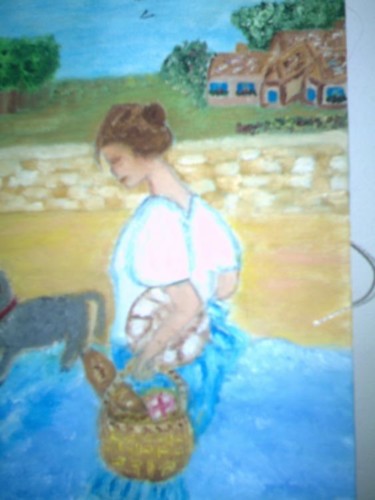 Peinture intitulée "porteuse de pain" par Soisic, Œuvre d'art originale