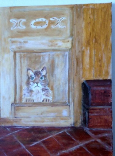 Картина под названием "the cat" - Soisic, Подлинное произведение искусства, Акрил