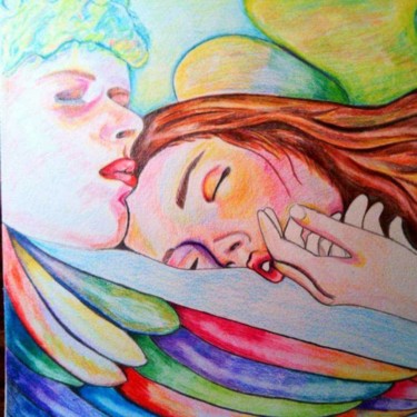 图画 标题为“le couple d'anges” 由Françoise Perron, 原创艺术品, 粉笔
