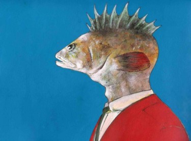 Painting titled "Homme-poisson" by Sojo, Original Artwork