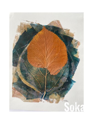 Collages titled "Feuille d’automnne 2" by Soka, Original Artwork, Acrylic