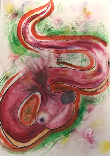 Рисунок под названием "Le serpent court" - Daria Sokolova, Подлинное произведение искусства, Акварель