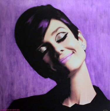 Schilderij getiteld "AUDREY - 'Purple'" door Sol Hayo, Origineel Kunstwerk, Olie
