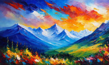 Painting titled "Mountain sunrise la…" by Sol, Original Artwork, Oil