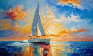 Peinture intitulée "Yacht  in the bay." par Sol, Œuvre d'art originale, Huile