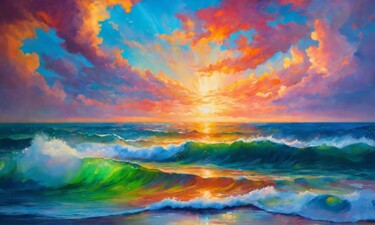 Painting titled "Sea sunrise" by Sol, Original Artwork, Oil