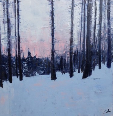 Painting titled "Hiver" by Sola, Original Artwork, Oil Mounted on Wood Stretcher frame