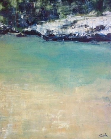 제목이 "Lac de montagne"인 미술작품 Sola로, 원작, 기름 나무 들것 프레임에 장착됨