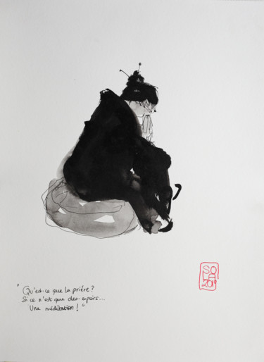 "Méditation" başlıklı Tablo Sola tarafından, Orijinal sanat, Mürekkep