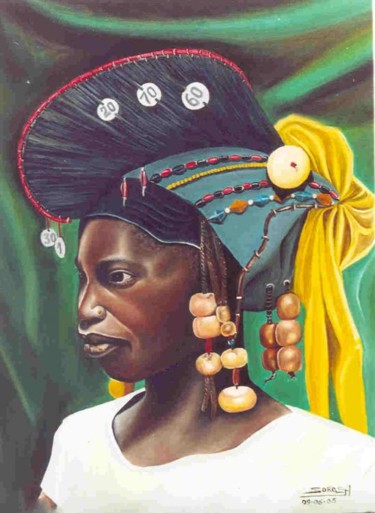 Peinture intitulée "jeune fille peulh" par Siele Soro, Œuvre d'art originale