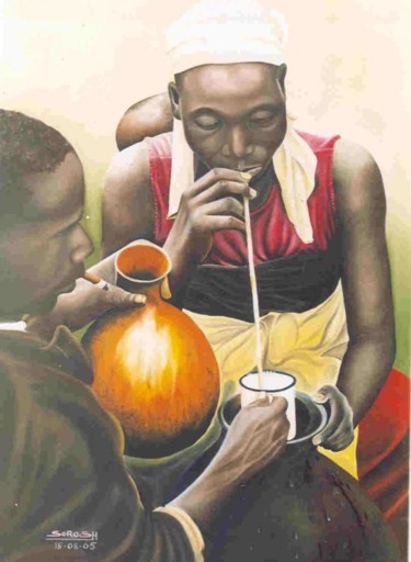 Peinture intitulée "la vendeuse de tcha…" par Siele Soro, Œuvre d'art originale