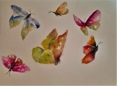 Pintura intitulada "Le Farfalle" por Solange Esposito (SEsposito), Obras de arte originais, Aquarela