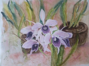 Pintura intitulada "Orquidea Viola" por Solange Esposito (SEsposito), Obras de arte originais, Aquarela