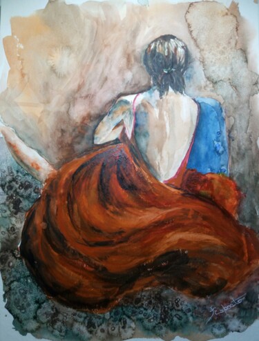 Painting titled "Bailarina Descansan…" by Solange Esposito (SEsposito), Original Artwork, Watercolor