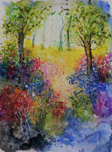 Pintura intitulada "Paisagem Primaveril" por Solange Esposito (SEsposito), Obras de arte originais, Aquarela