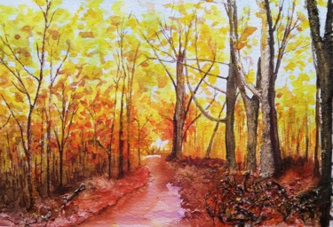 Pintura titulada "Caminho no Outono" por Solange Esposito (SEsposito), Obra de arte original, Acuarela