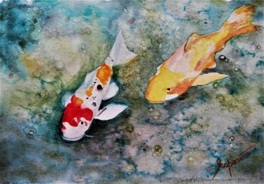 Schilderij getiteld "Carpas Japonesas" door Solange Esposito (SEsposito), Origineel Kunstwerk, Aquarel