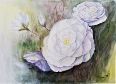 Painting titled "Camélias" by Solange Esposito (SEsposito), Original Artwork, Watercolor