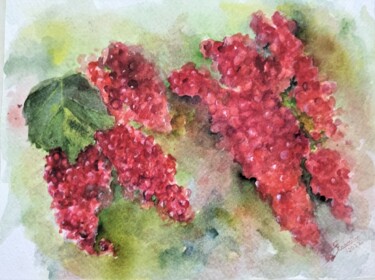Painting titled "Bacche Ribes" by Solange Esposito (SEsposito), Original Artwork, Watercolor