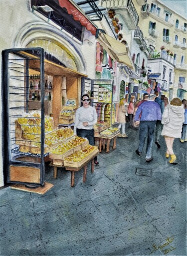 Painting titled "Amalfi" by Solange Esposito (SEsposito), Original Artwork, Watercolor