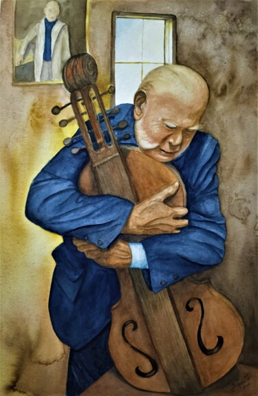 Pintura intitulada "L'Amore per la Musi…" por Solange Esposito (SEsposito), Obras de arte originais, Aquarela