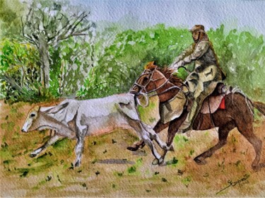 Painting titled "O Sertanejo" by Solange Esposito (SEsposito), Original Artwork, Watercolor