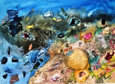 Pintura intitulada "Corais Onde?" por Solange Esposito (SEsposito), Obras de arte originais, Aquarela