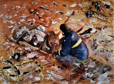 Painting titled "E agora? Como sair…" by Solange Esposito (SEsposito), Original Artwork, Watercolor