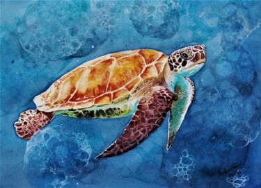 Pintura intitulada "Tartaruga Marinha" por Solange Esposito (SEsposito), Obras de arte originais, Aquarela