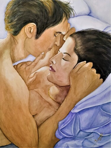 Pintura intitulada "Innamorati 4" por Solange Esposito (SEsposito), Obras de arte originais, Aquarela