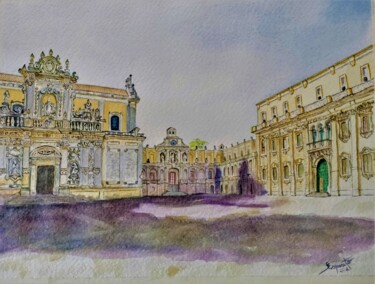 Painting titled "Duomo di Lecce" by Solange Esposito (SEsposito), Original Artwork, Watercolor
