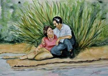 Pintura intitulada "Amor Verdadeiro" por Solange Esposito (SEsposito), Obras de arte originais, Aquarela