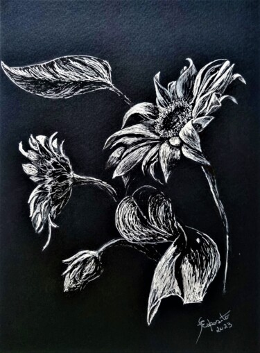 Desenho intitulada "Fiori de Girasole 3" por Solange Esposito (SEsposito), Obras de arte originais, Caneta de gel