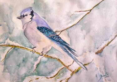 Schilderij getiteld "Pássaro Azul" door Solange Esposito (SEsposito), Origineel Kunstwerk, Aquarel