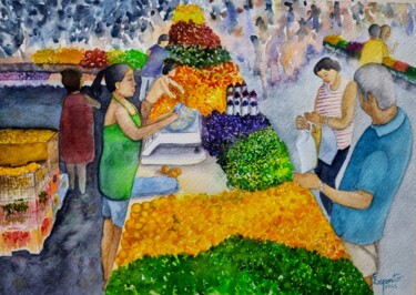 Painting titled "Feira Livre" by Solange Esposito (SEsposito), Original Artwork, Watercolor