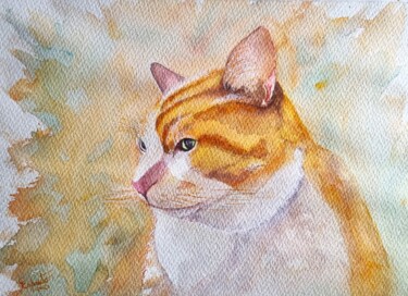 Pintura intitulada "Gato" por Solange Esposito (SEsposito), Obras de arte originais, Aquarela