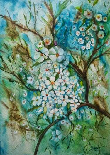 Painting titled "Amendoeira" by Solange Esposito (SEsposito), Original Artwork, Watercolor