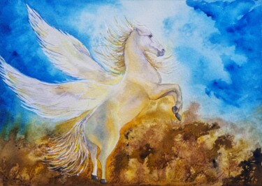 Pintura intitulada "Pegaso" por Solange Esposito (SEsposito), Obras de arte originais, Aquarela