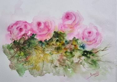 Pintura intitulada "Rosas Rosadas" por Solange Esposito (SEsposito), Obras de arte originais, Aquarela