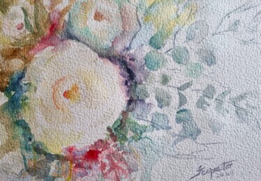 Pintura intitulada "Rosas Brancas e Euc…" por Solange Esposito (SEsposito), Obras de arte originais, Aquarela