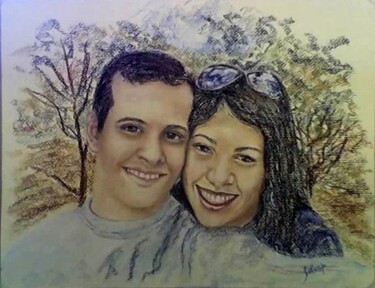 Desenho intitulada "Rodrigo e Patricia" por Solange Esposito (SEsposito), Obras de arte originais, Pastel