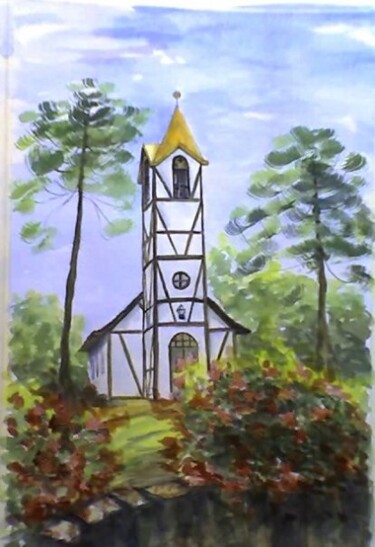 Pintura intitulada "Chiesa in Germania" por Solange Esposito (SEsposito), Obras de arte originais, Aquarela