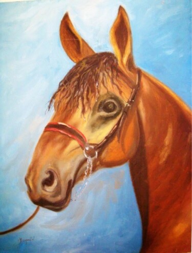 Pintura intitulada "Cavalo Castanho" por Solange Esposito (SEsposito), Obras de arte originais, Óleo