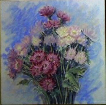 Desenho intitulada "Crisantemos Rosa" por Solange Esposito (SEsposito), Obras de arte originais, Pastel
