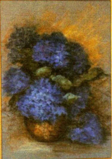 Desenho intitulada "Hortencias" por Solange Esposito (SEsposito), Obras de arte originais, Pastel