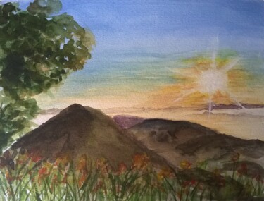 Painting titled "Por do Sol" by Solange Esposito (SEsposito), Original Artwork, Watercolor