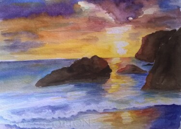 Pintura intitulada "Tramonto sul Mare" por Solange Esposito (SEsposito), Obras de arte originais, Aquarela